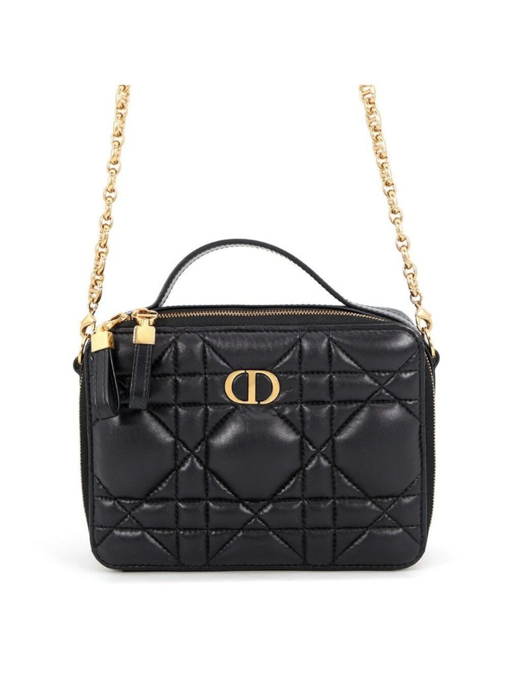 Dior Chain Shoulder Bag Cannage Caro Box Leather Black
